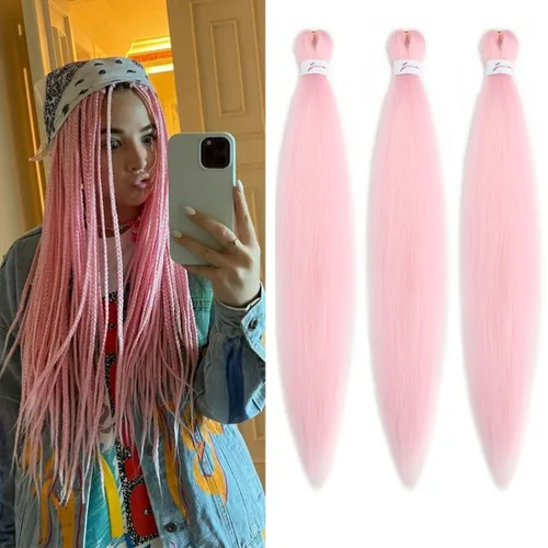 Miniatura 32 de Extensiones de cabello trenzado morado preestiradas, 20 pulgadas, 2 piezas de cabello sintético trenzado para niñas y mujeres, fiesta, disfraz