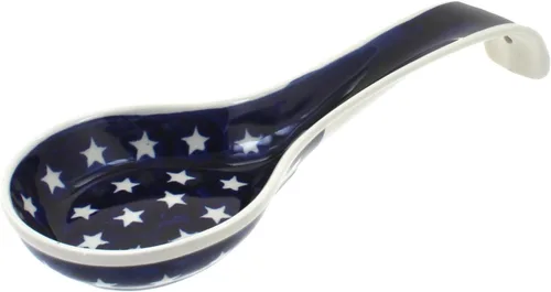 Soporte para cuchara grande con estrellas de cerámica polaca de rosas azules