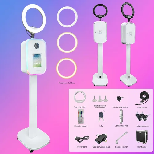 Miniatura 5 de Máquina portátil de cabina de fotos 2 en 1 - Compatible con iPad 10.2-13 y cámara DSLR, con funda de vuelo, control de aplicación RGB luz para Blanco
