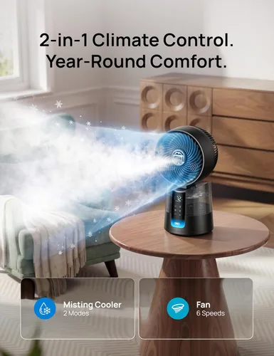 Miniatura 8 de DREO TurboCool Ventilador de nebulización 516, oscilación omnidireccional de 150°+30°, ventilador de enfriamiento de escritorio de caída de 5 ℉