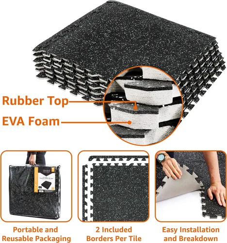 Miniatura 5 de Tapete Sivan Health and Fitness® de goma de alta densidad en forma de puzle para hacer ejercicio - Mosaico que encaja para gimnasia - 2,2 m2 Azul