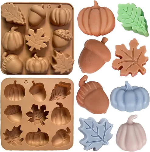 Miniatura 16 de Paquete de 2 moldes de silicona para pastel de calabaza, moldes de silicona para pastel de calabaza, moldes de chocolate de Acción de Gracias, 12