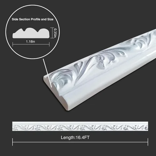 Miniatura 2 de Colamo Tira de calafateo blanca cromada de 16.4 pies para bordes, cuerpo lateral, molduras adhesivas flexibles y adornos para pared, espejo, techo