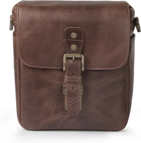 Miniatura 11 de Bolso bandolera para cámara de piel auténtica MegaGear, para cámaras mirrorless, dispositivo electrónico portátil Marrón