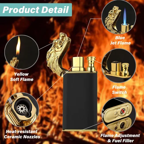Miniatura 2 de Encendedor de dragón, único encendedor de antorcha conmutable, llama suave/chorro, butano, recargable, regalo creativo para hombres (sin combustible)