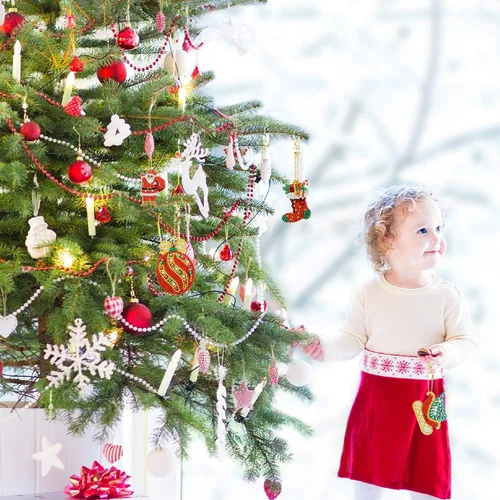 Miniatura 6 de Hicarer 9 piezas de adornos de Navidad de doble cara 5D DIY pintura de diamantes de Navidad kits de llaveros para adultos DIY llavero arte colgante