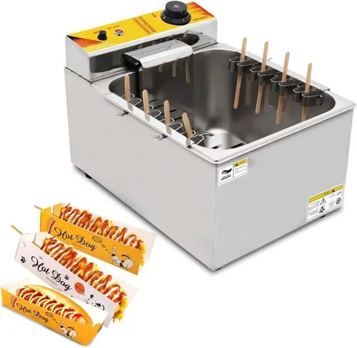 Miniatura 9 de Freidora eléctrica comercial de 24L de acero inoxidable con queso coreano para perros calientes, máquina de freír mozzarella con ganchos, freidora