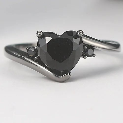 Miniatura 2 de Anillo de compromiso de compromiso de boda con forma de corazón chapado en oro negro
