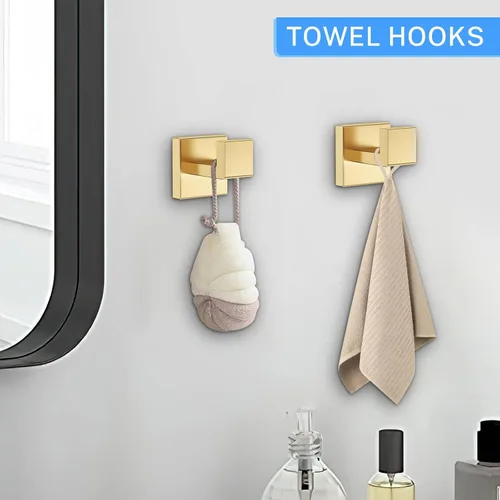 Miniatura 5 de Juego de accesorios de baño de 10 piezas en oro cepillado Juego de barra de toallas doradas, toallero/estante para baño, juego de accesorios de baño