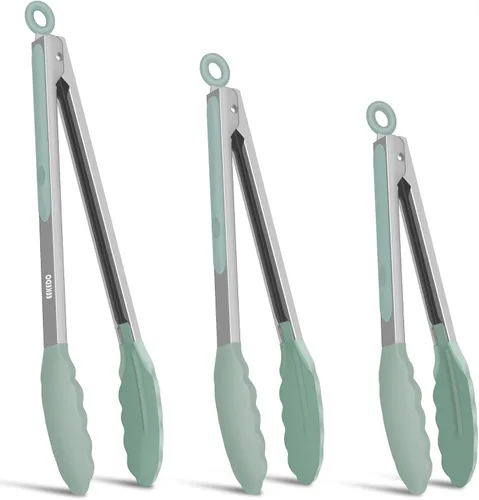 Miniatura 9 de Pinzas de cocina, pinzas de cocina de acero inoxidable con puntas de silicona, pinzas de bloqueo de alta resistencia al calor de 600 ºF para cocinar