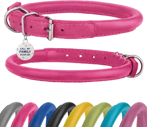 Miniatura 8 de Collar de cuero enrollado para perro, diseño redondo suave que evita enredos y enmarañe con etiqueta de identificación para perros pequeños, Hebilla