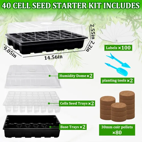 Miniatura 2 de Halatool Paquete de 2 Bandejas Iniciadoras de Semillas con 80 Piezas de Pellets de Coco, Sistema de Germinación de Semillas de Invernadero