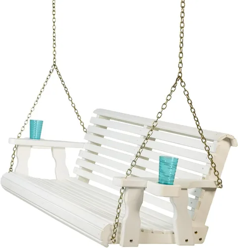 Miniatura 8 de Columpio Amish resistente para terraza (800 lb) con cadenas para colgar y posavasos Tinte negro semisólido