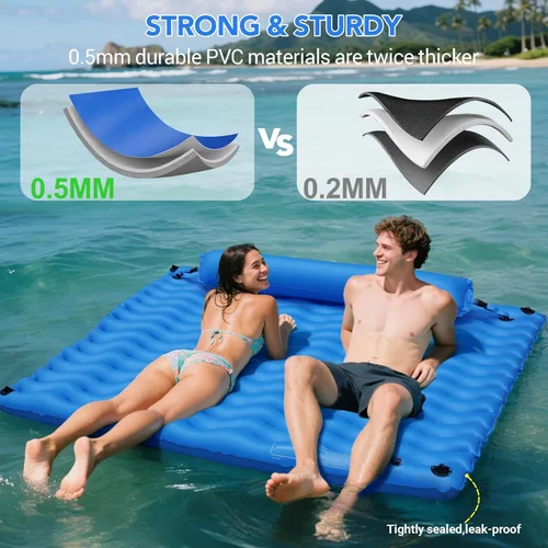 Miniatura 2 de 2-Person Inflatable Pool Float Adult, 71'' x 71'' Large Pool Lounger Float River Tube with Headrest, Adult Heavy Duty Pool Floats Mat for Swimming