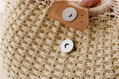 Miniatura 4 de Bolsas de paja para mujer, tejido a mano, con asa, anillo retro, para verano, playa, ratán.
