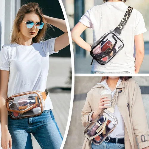 Miniatura 2 de ECOSUSI Riñonera transparente aprobada para estadios, bolsa transparente para conciertos, pequeña bolsa de plástico PVC transparente, bolsa