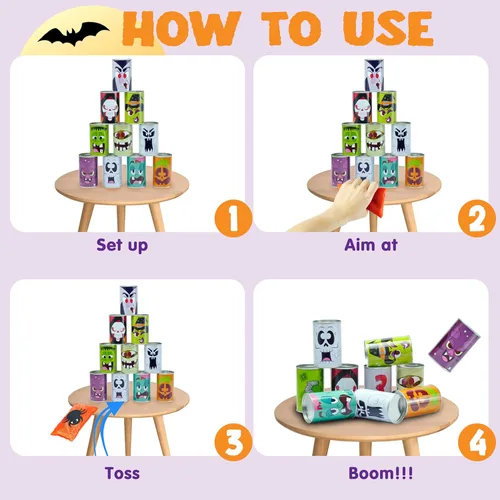 Miniatura 6 de JOYIN Juego de 13 piezas de Halloween para carnaval para lanzar bolsas de frijoles para niños y adultos, decoración de trucos o tratos, suministros