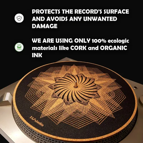 Miniatura 4 de Alfombrilla giratoria de corcho para un mejor soporte de sonido en el tocadiscos de vinilo LP - Diseño geométrico original, tapete de corcho claro