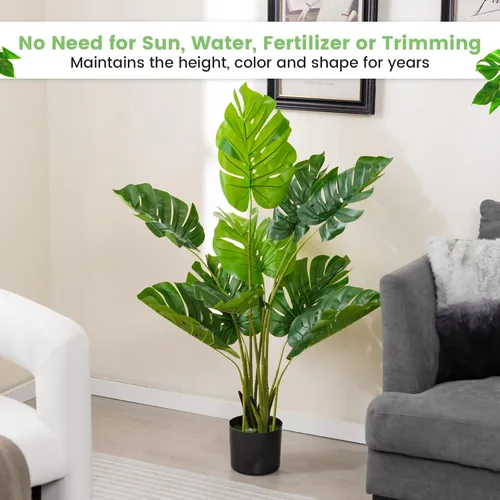 Miniatura 2 de GOFLAME Planta artificial Monstera Deliciosa, árbol sintético en maceta de 4 pies con 10 hojas falsas verdes, planta de queso suizo para decoración