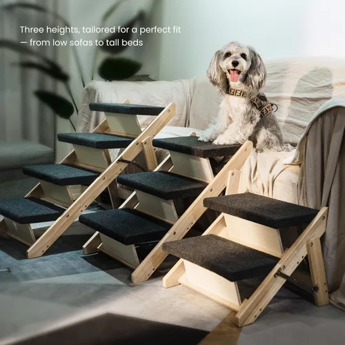Miniatura 5 de MEWANG Escaleras y Rampa de Madera para Mascotas para Perros y Gatos Pequeños/Medianos, Mascotas Mayores – 3 en 1 Plegable, Portátil, Escalera