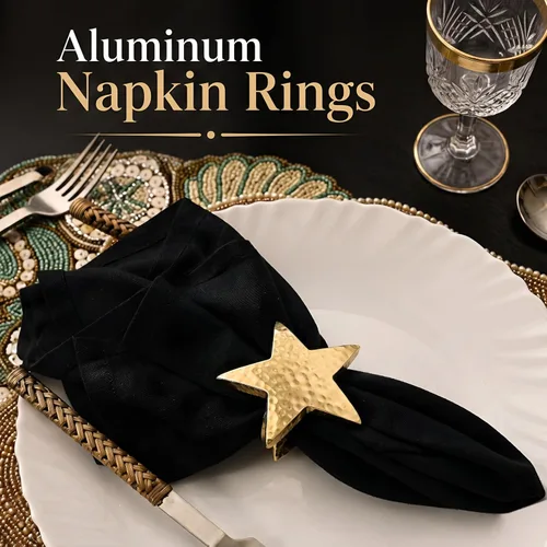Miniatura 2 de Juego de 6 servilleteros con diseño de estrella, de aluminio duradero, para mesas elegantes, servilleteros de metal, resistente al óxido, decoración