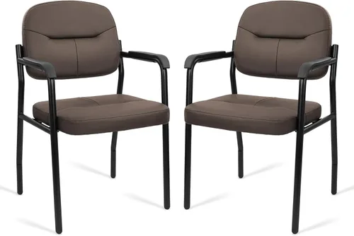 Miniatura 32 de CLATINA Sillas de recepción de espera sin ruedas, silla de invitados de cuero con brazos acolchados, modernas sillas de escritorio de oficina marrón