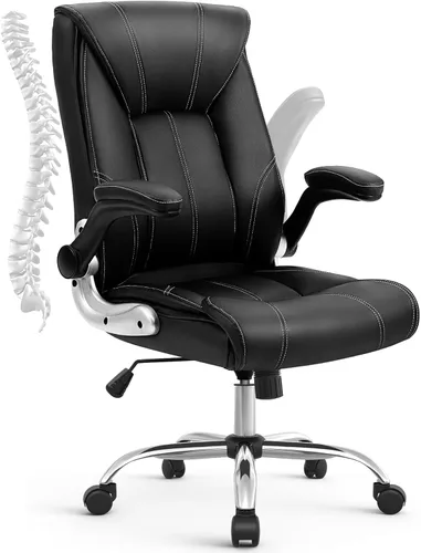 SEATZONE Silla de oficina ergonómica, respaldo alto, cómoda silla de escritorio de piel sintética con reposabrazos abatibles, silla de computadora