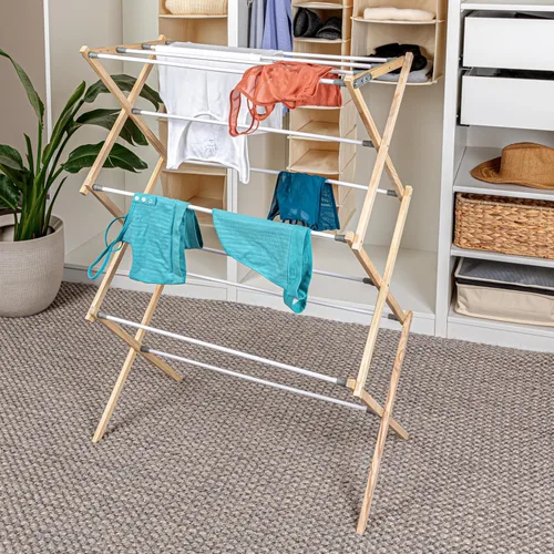 Miniatura 3 de Household Essentials X-Frame - Estante de secado de ropa, marco de madera estable con pies inclinados, varillas envueltas en vinilo suave, 23.8 pies