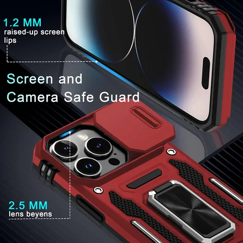 Miniatura 215 de DEERLAMN Funda para iPhone Xs Max con funda deslizante para cámara + protector de pantalla, soporte giratorio de anillo de grado militar a prueba