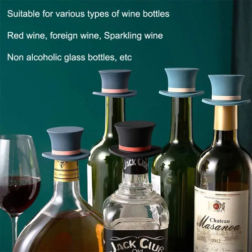 Miniatura 6 de MosaiRudo Tapones de vino de silicona, tapas de botellas reutilizables en forma de sombrero, tapón de botella de vino champán, para herramientas