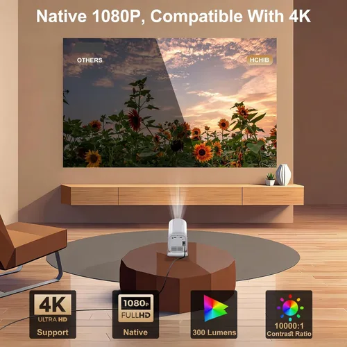 Miniatura 7 de Aplicaciones integradas y wifi: proyector con wifi y Bluetooth, proyector para dormitorio, compatible con 4K, proyector portátil, Keystone