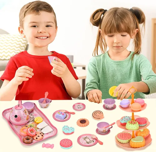 Miniatura 7 de Juego de té para niña, juego de té de princesa de 50 piezas, juguete de cocina de simulación, juguete de aprendizaje de formas y colores para niños