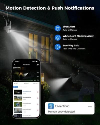 Miniatura 6 de Hiseeu - Cámara de seguridad celular 4G LTE con energía solar, cámara de seguridad inalámbrica para exteriores sin WiFi, 24/7, detección de blanco-1