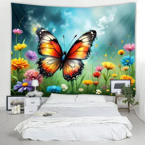 Miniatura 22 de WODEJIAFANG Tapiz estético de tela para pared, tapiz decorativo de girasol, fondo de oficina, divisor de habitación para dormitorio, jardín al aire