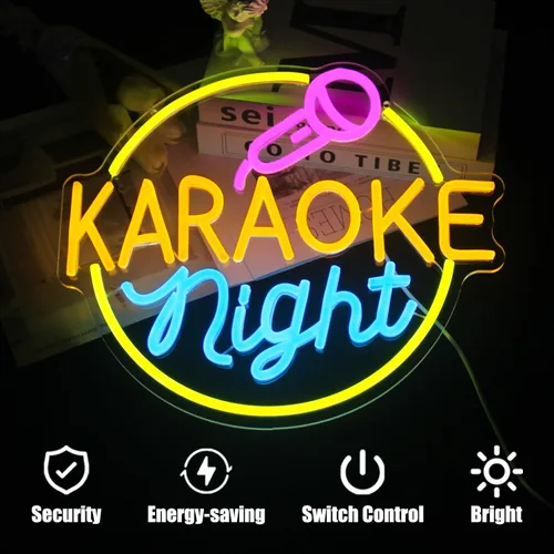 Miniatura 3 de Letrero de Neón para Noche de Karaoke Decoración de Sala de Música Letrero LED de Bar de Karaoke para Decoración de Pared Karaoke En Vivo Al Aire