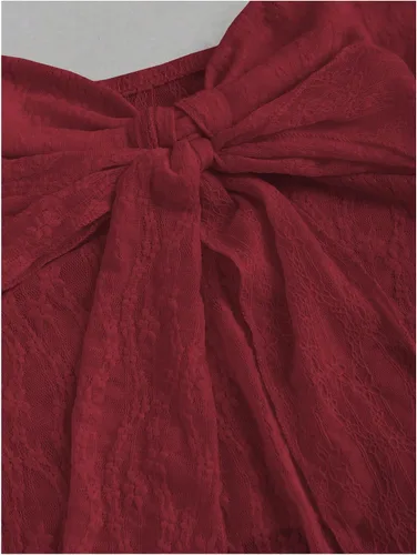 Miniatura 4 de SHENHE Top halter de encaje para mujer, nudo frontal, espalda descubierta, asimétrica, Y2k, coqueta, sin espalda, para salir