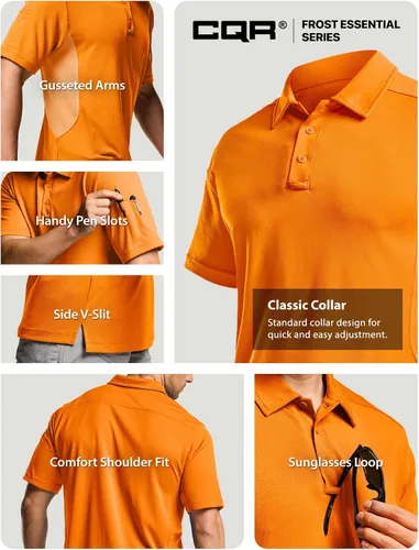 Miniatura 5 de CQR Camiseta polo táctica para hombre, de manga corta, ligera y con Dry Fit, tela piqué, FPU 50+, para exteriores