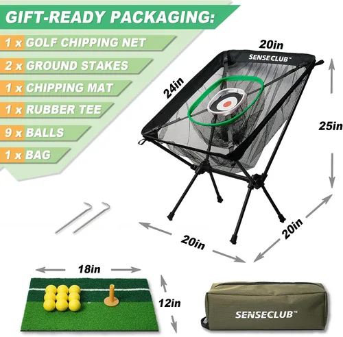 Miniatura 7 de SENSECLUB Red de astillado plegable y green flotante, objetivo de astillado de práctica de golf interior, juego de golf de patio trasero y regalos