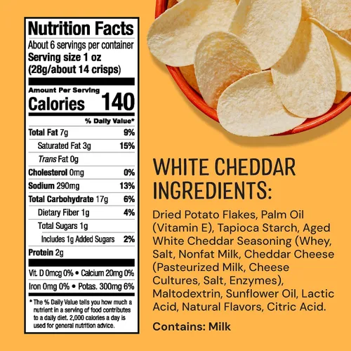 Miniatura 2 de The Good Crisp Company, Cheddar blanco envejecido, papas fritas sin gluten (recipientes de 5.6 onzas, paquete de 8), sin OMG, apto para alérgenos