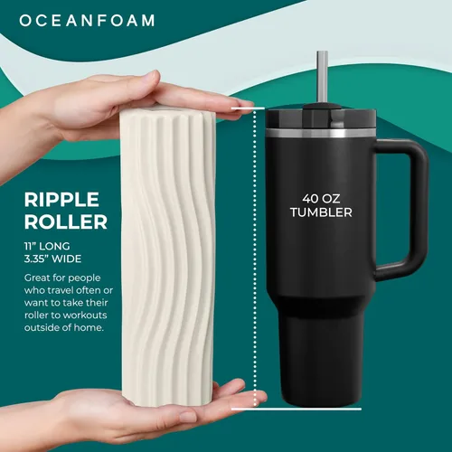 Miniatura 2 de Oceanfoam Rodillo de espuma de viaje Ripple (11 x 3.35 pulgadas) Mini rodillo de espuma firme para terapia física, masaje de tejido profundo, dolor