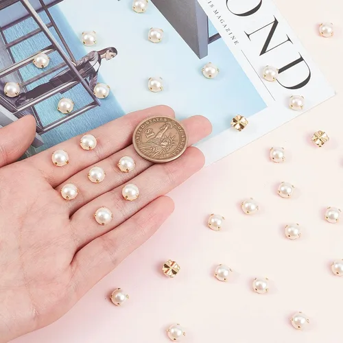 Miniatura 4 de GORGECRAFT 200 cuentas de perlas para coser, dos agujeros, perlas y diamantes de imitación con garra dorada, parte trasera plana, perlas