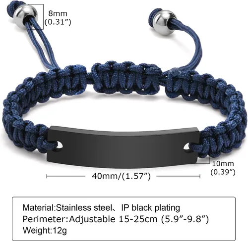 Miniatura 6 de MEALGUET Pulseras de ID Personalizadas para Parejas Grabado Personalizado Hecho a Mano Cuerda Trenzada Pulsera de Muñeca para Hombres Mujeres