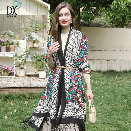 Miniatura 99 de DANA XU Manta de pashmina extragrande 100% de lana merina, bufanda de viaje, bufanda de cachemira para mujer, otoño e invierno, chal de gran