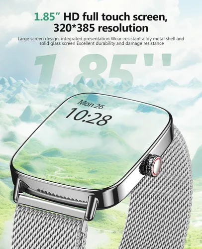 Miniatura 5 de SOUYIE Relojes inteligentes controlados por voz AI con pantalla de 1.85 pulgadas, IP68 impermeable, monitoreo de frecuencia cardíaca 24/7, Negro