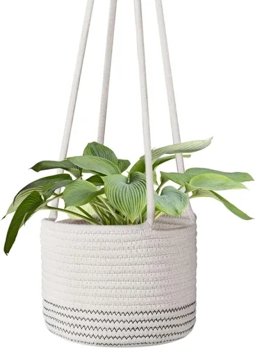 Flexzion Cesta colgante de macramé para plantas de interior, cubierta de maceta de cuerda de yute de 8 pulgadas, soporte para plantas colgantes