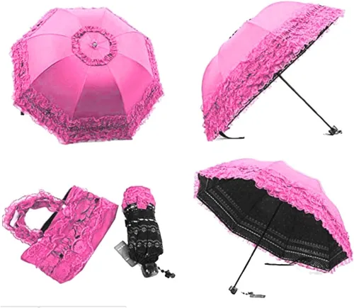 Miniatura 2 de chenwen Sombrilla plegable de viaje compacta resistente a los rayos UV, sombrilla de encaje de princesa para mujeres y niñas