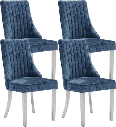 Miniatura 34 de Juego de 8 sillas de comedor, sillas de cocina con canales de lino con patas curvadas de madera maciza, silla de comedor tapizada de tela cómoda