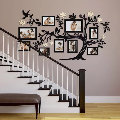 Miniatura 7 de JustLikeWood 39 x 22 pulgadas Calcomanía de Pared Grande de Árbol Genealógico de Madera para Decoración del Hogar con Marco de Fotos Estándar