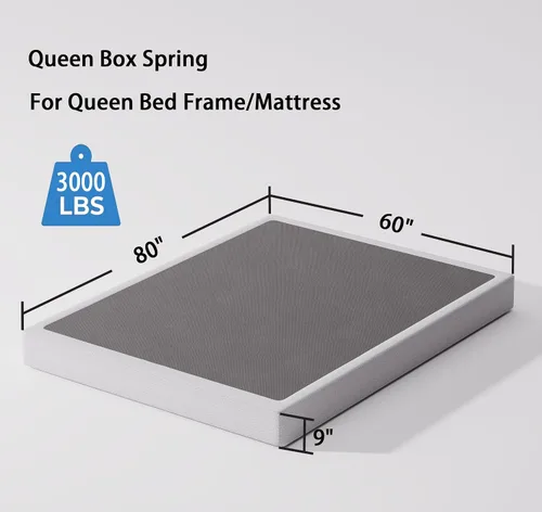 Miniatura 2 de Bedsnus Juego de Somier y Funda Tamaño Queen, Base de Metal de Perfil Alto de 9 Pulgadas, Base de Colchón de Estructura Resistente, Libre de Ruido