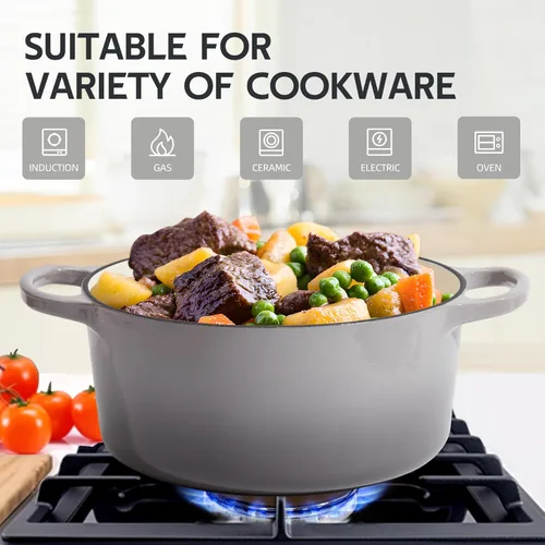 Miniatura 3 de Horno holandés de hierro fundido esmaltado de 6 cuartos de galón con tapa, asas dobles grandes, apto para horno hasta 500 °F, olla redonda clásica